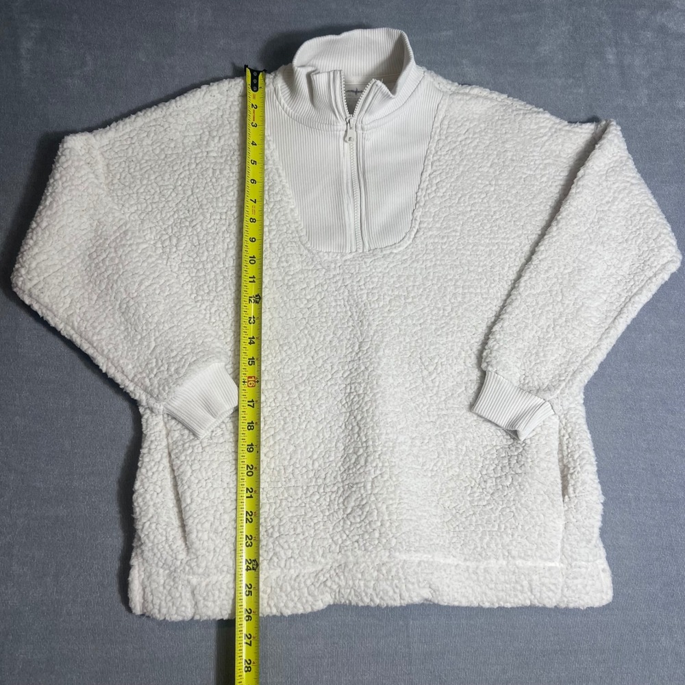 Aerie‎ Womens Cream White Sherpa Fleece Quarter Zip Pullover Sweatshirt XS - Picture 2 of 7